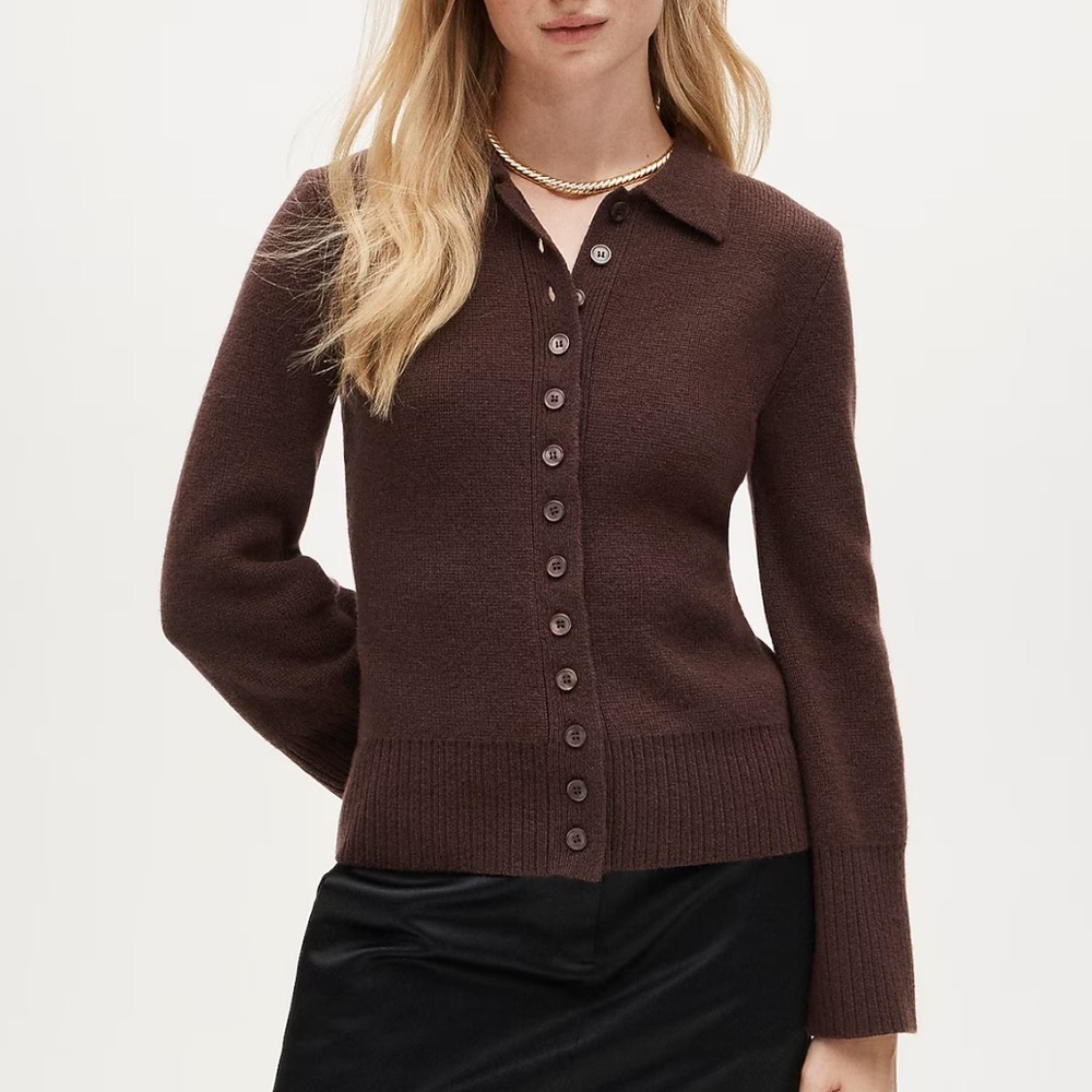 J crew deep chocolate Milano-stitch cinched-waist cardigan
